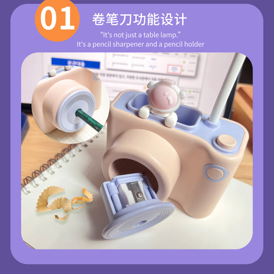 3in1 Cute Camera Shape Table Desk Flexible LED Lamp with Pen Pencil Holder & Pencil Sharpener