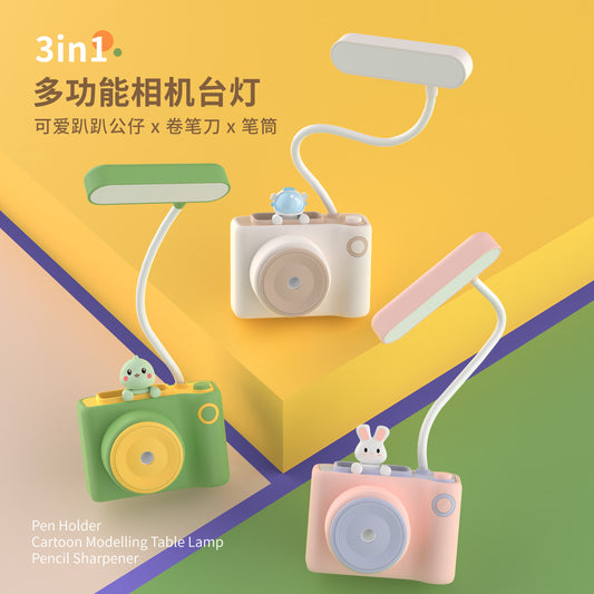 3in1 Cute Camera Shape Table Desk Flexible LED Lamp with Pen Pencil Holder & Pencil Sharpener